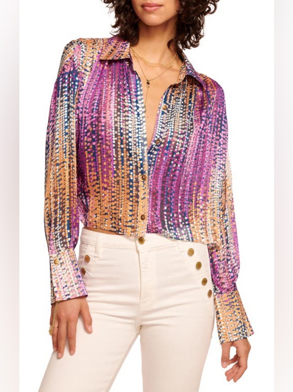 Ramy Brook Mandy Dot Print Crop Button Up Shirt XS